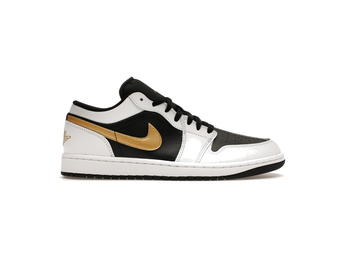 Jordan 1 Low White Black Metallic Gold Swoosh