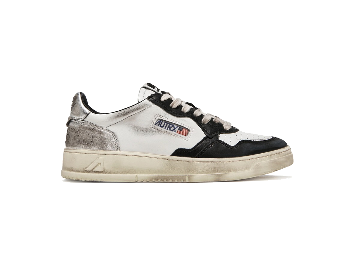 Autry Medalist Leather Low Super Vintage White Black Silver (Women's)