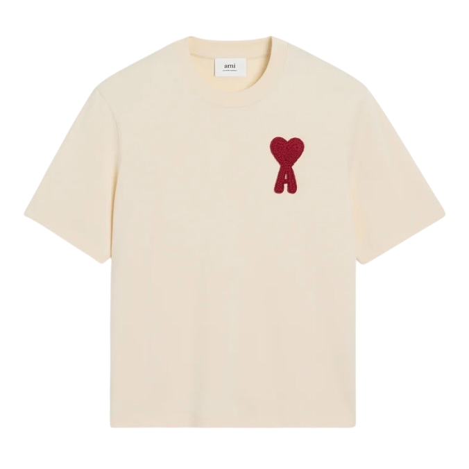 T-Shirt Beige Patch Ami de Coeur Rouge En Coton – vue principale