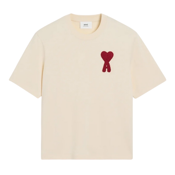 T-Shirt Beige Patch Ami de Coeur Rouge En Coton – vue principale