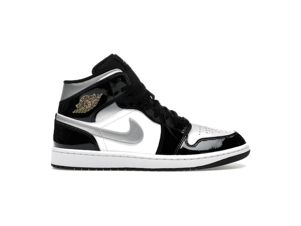 Jordan 1 Mid SE Patent Black White Metallic Silver Metallic Gold