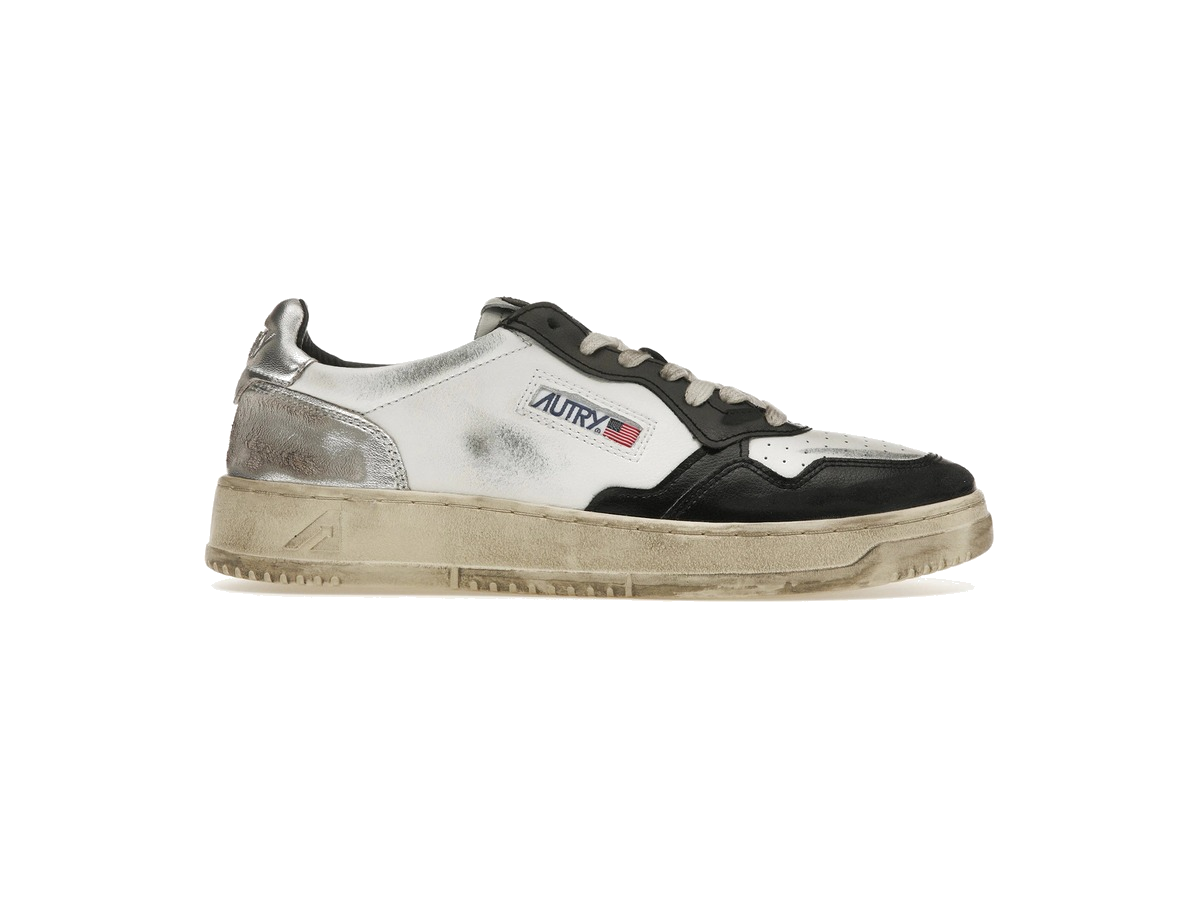 Autry Medalist Leather Low Distressed White Black Silver