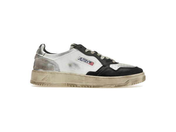 Autry Medalist Leather Low Distressed White Black Silver