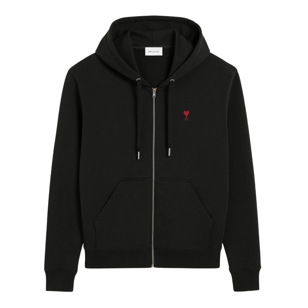 Hoodie Zippe Ami De Coeur Rouge Noir en Coton – vue principale