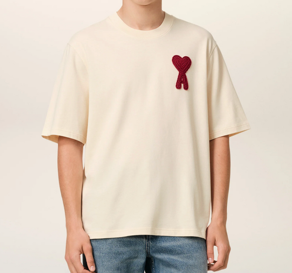 T-Shirt Beige Patch Ami de Coeur Rouge En Coton – vue 2