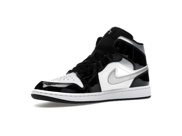 Jordan 1 Mid SE Patent Black White Metallic Silver Metallic Gold