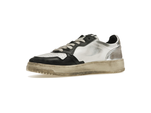 Autry Medalist Leather Low Distressed White Black Silver